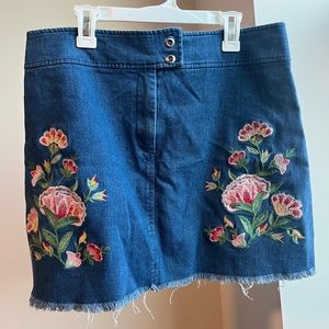 Embroidered floral jean mini skirt